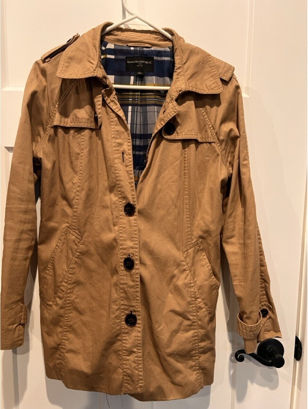 Banana Republic Petite Womens PM Khaki Field Jacket Plaid Lined Utility